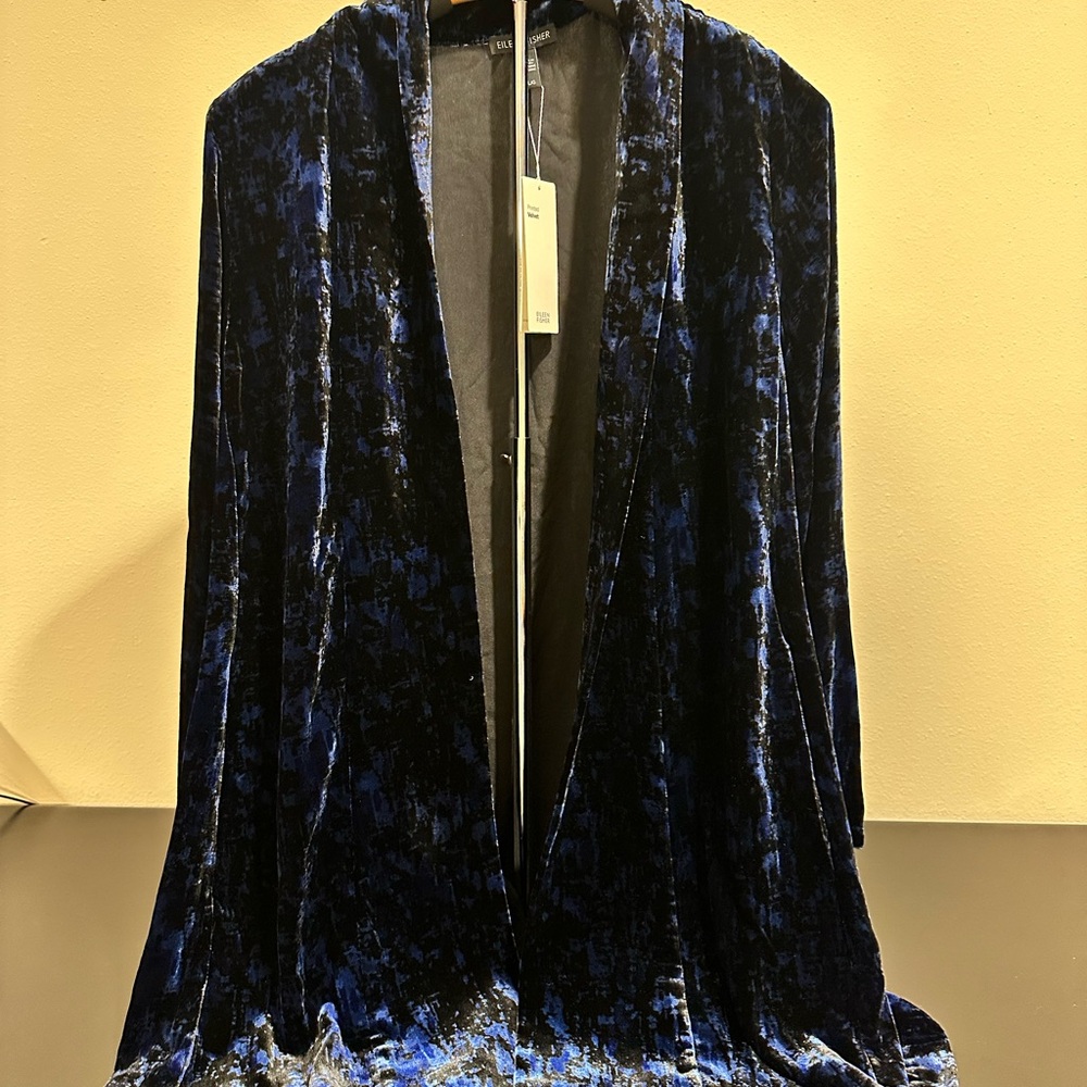 Eileen Fisher Elegant Velvet Jacket in Deep Blue Size Large - Picture 5 of 8